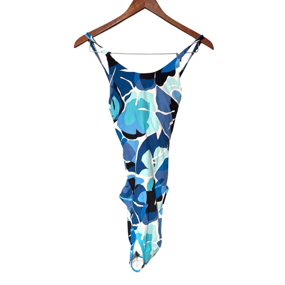 Nautica Floral Crossback High Neck One Piece Swimsuit Blue White Size Large